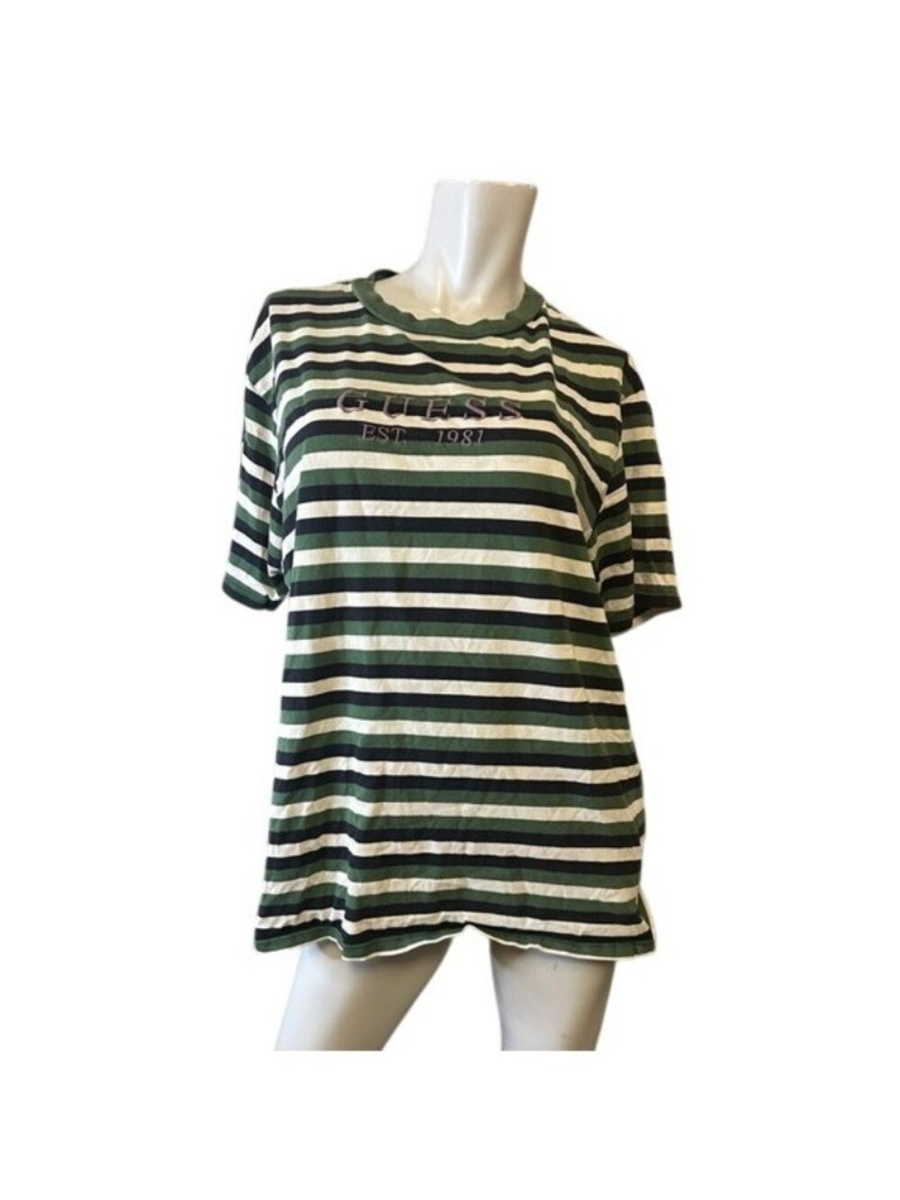 GUESS Los Angeles Original Striped Embroidered Spellout T Shirt Y2K - Picture 1 of 4